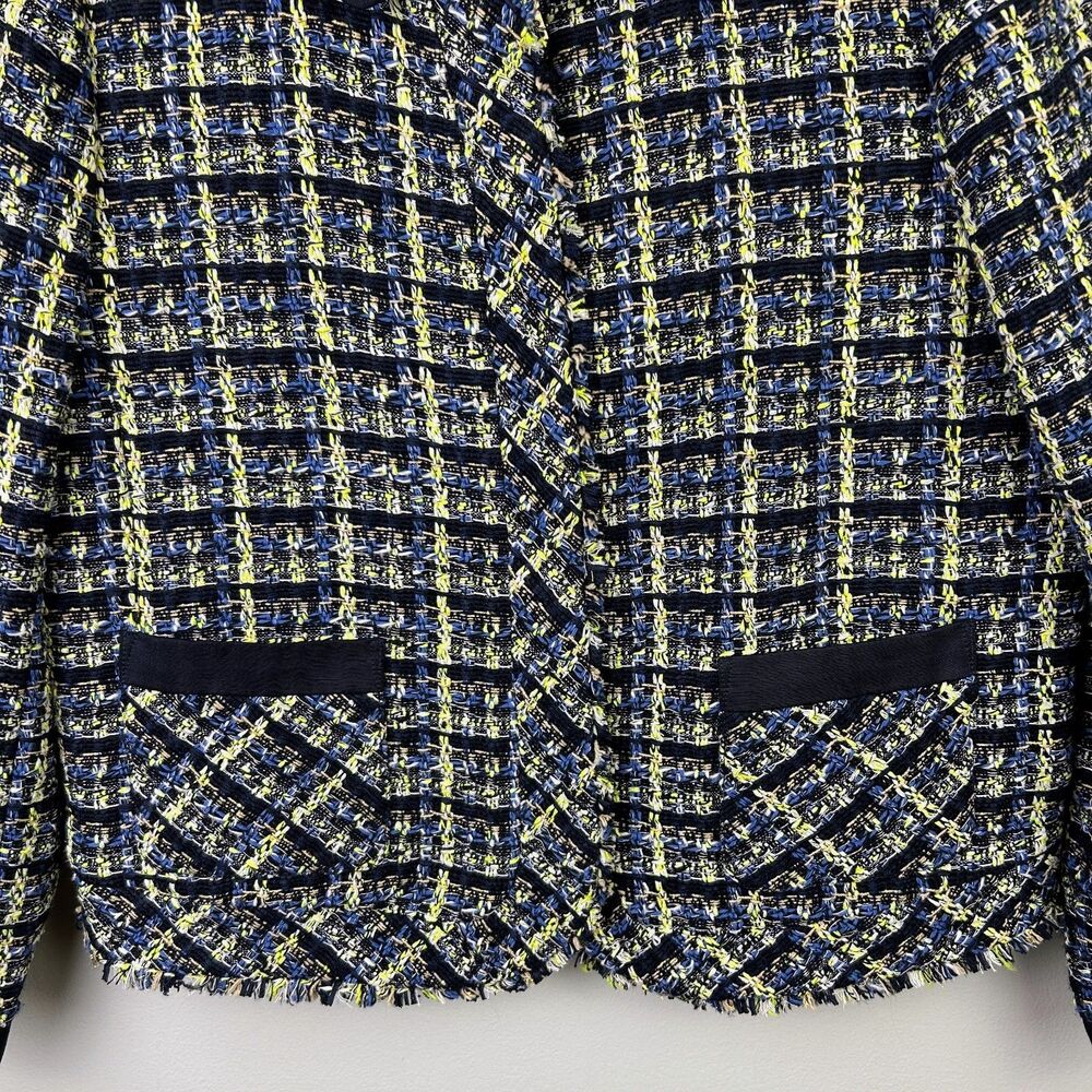 Ann Taylor Tweed Blazer Jacket Blue Green Cream Plaid Zip Front Collared 12 EUC - Picture 5 of 15